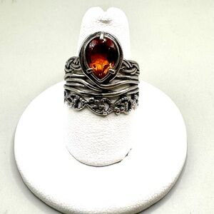 OR PAZ Israel Sterling Silver Intertwined Pear Cut Citrine Statement Ring Sz 9